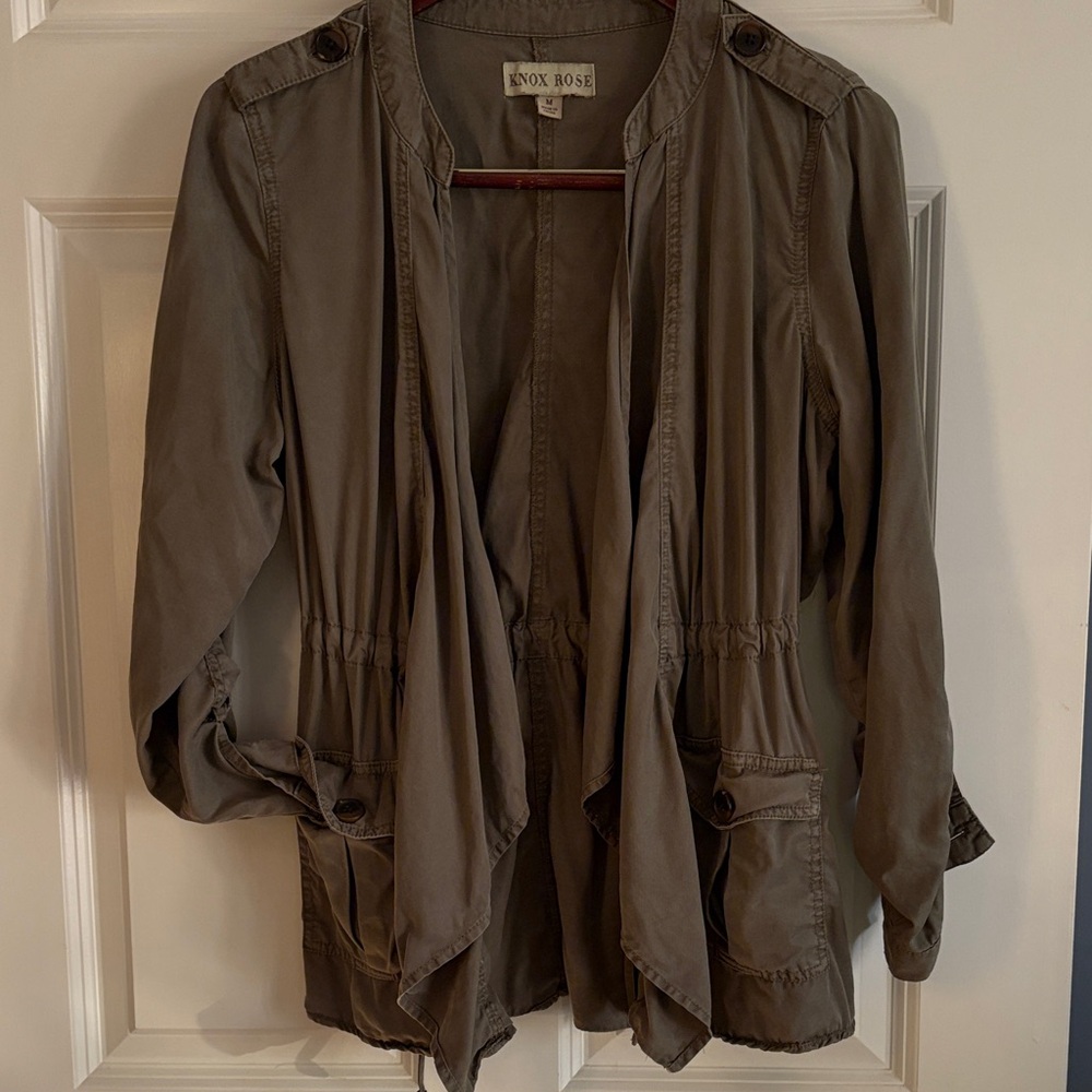 Knox Rose Women's Olive Utility Jacket CardiganFall laying piece